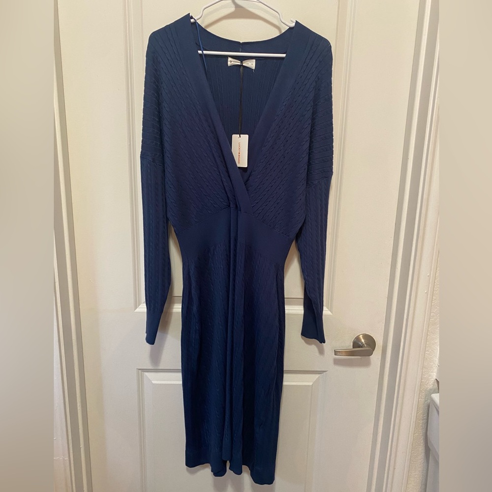 Lucky Brand Navy Long-Sleeve V-Neck Knit Dress